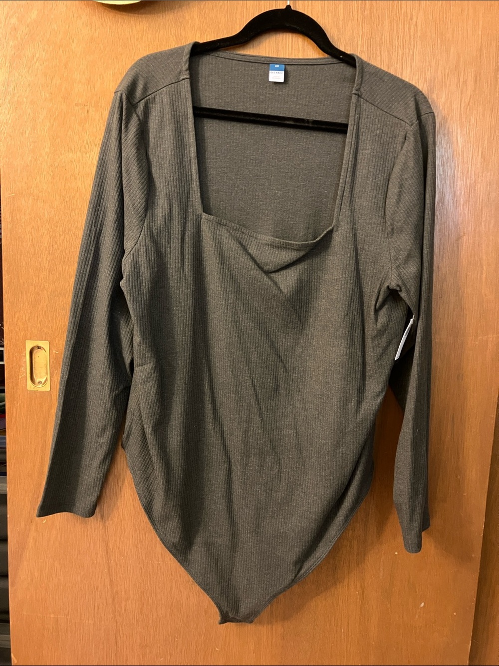 Old Navy Olive Ribbed Long-Sleeve Square Neck Bodysuit
